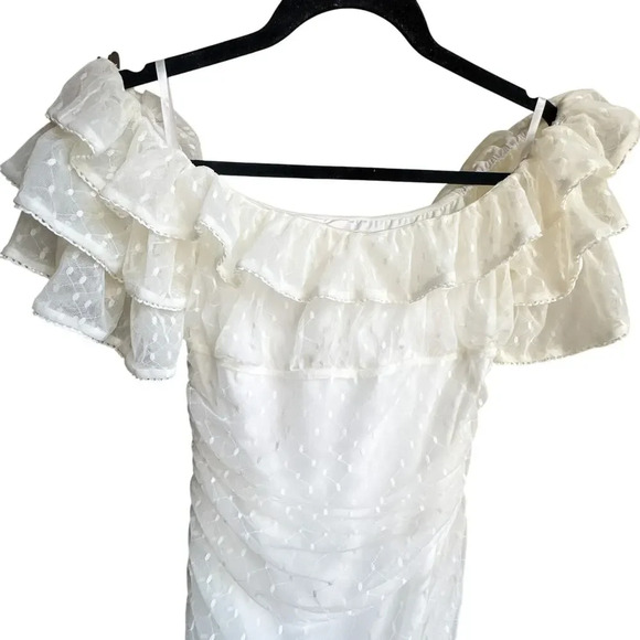 Camila Coelho Eva Mini Dress Ruched Mesh White Ivory Size Medium - Picture 8 of 14